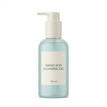 Unbranded pale aqua cleanser bottle on a white background