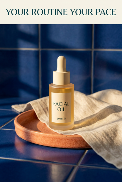 AI-generated facial oil daily routine scene