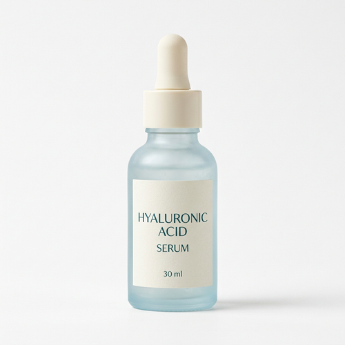 Unbranded ice-blue serum dropper bottle on white background