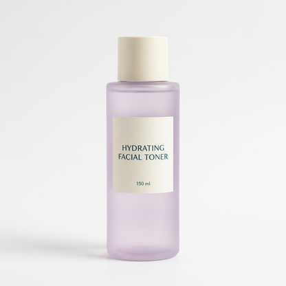 Lilac facial toner bottle on white background