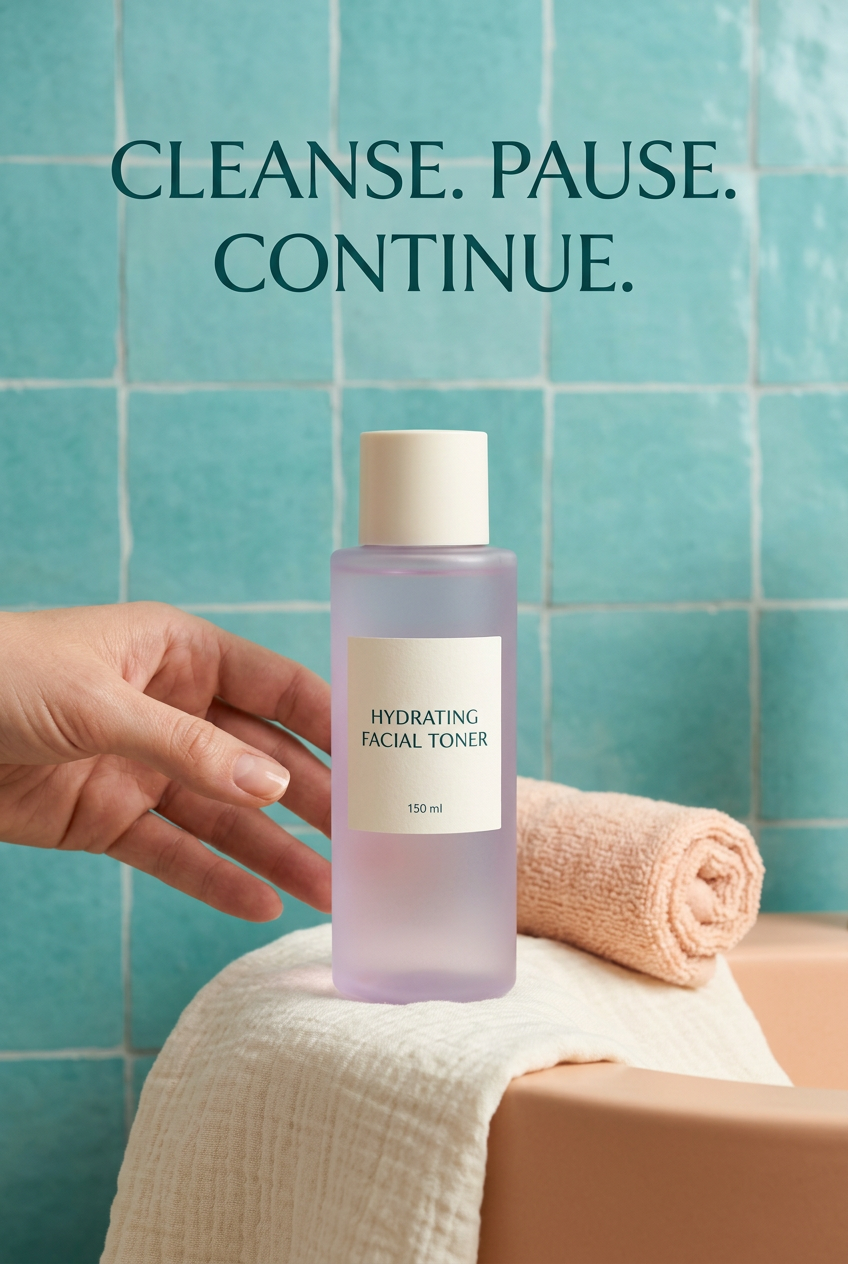 Facial toner with a skincare routine setup