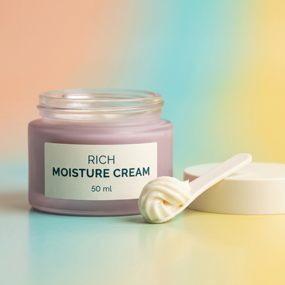 AI-generated open cream jar and ivory texture concept