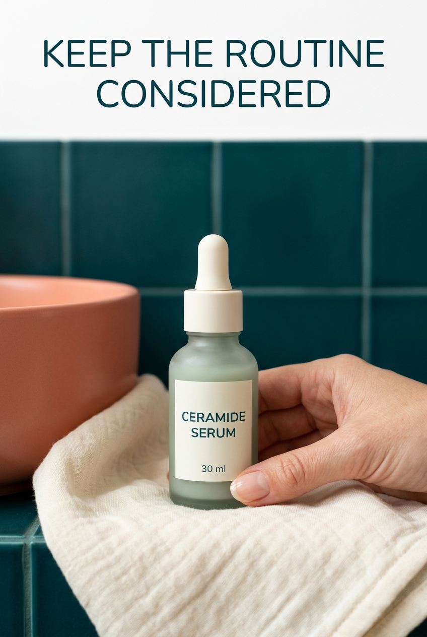 Ceramide serum with skincare routine setup