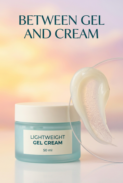 Conceptual gel cream texture ribbon alongside jar