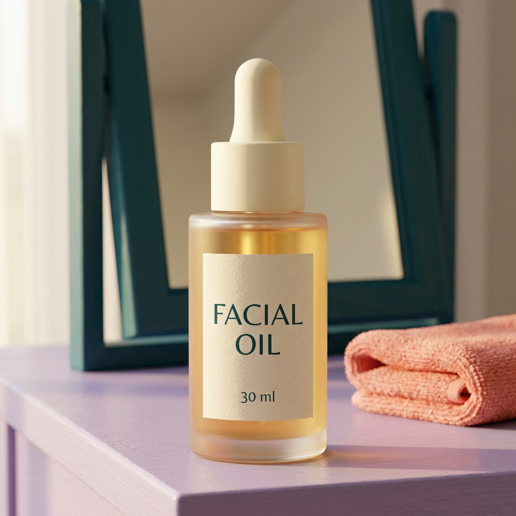 AI-generated facial oil vanity scene concept