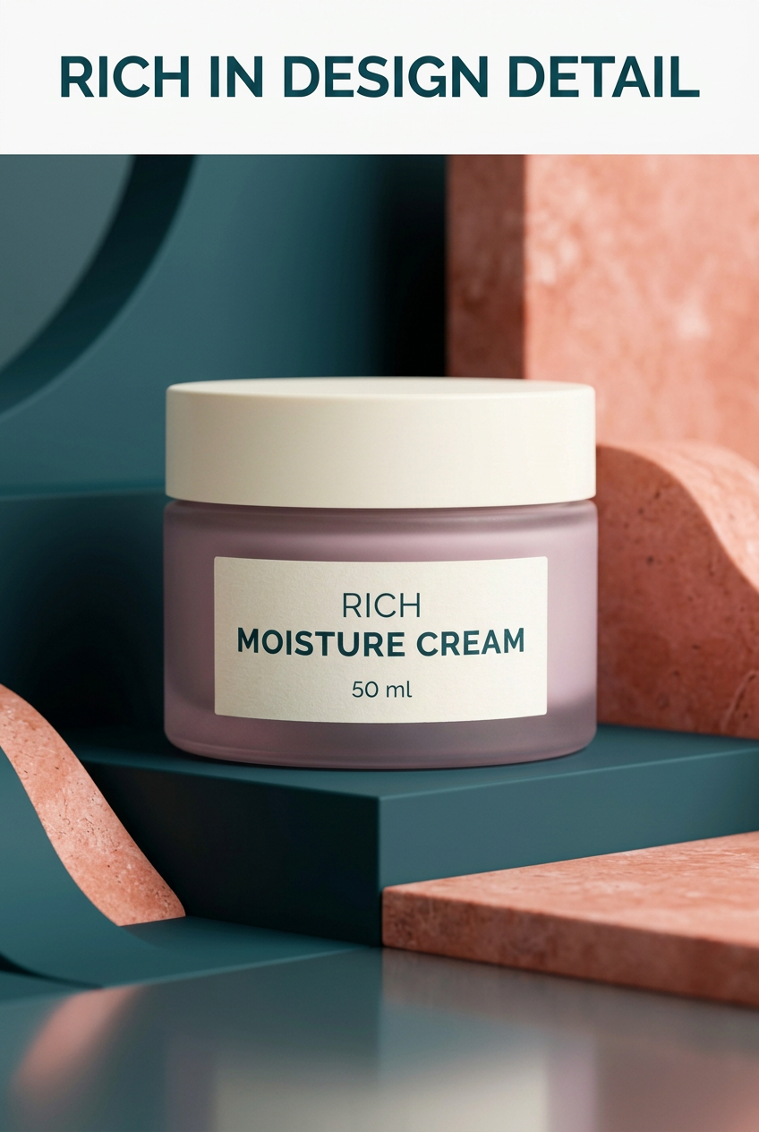 AI-generated mauve cream packaging detail concept