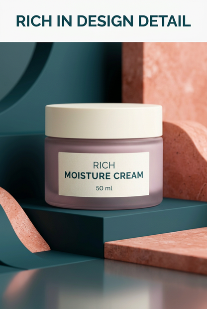 AI-generated mauve cream packaging detail concept
