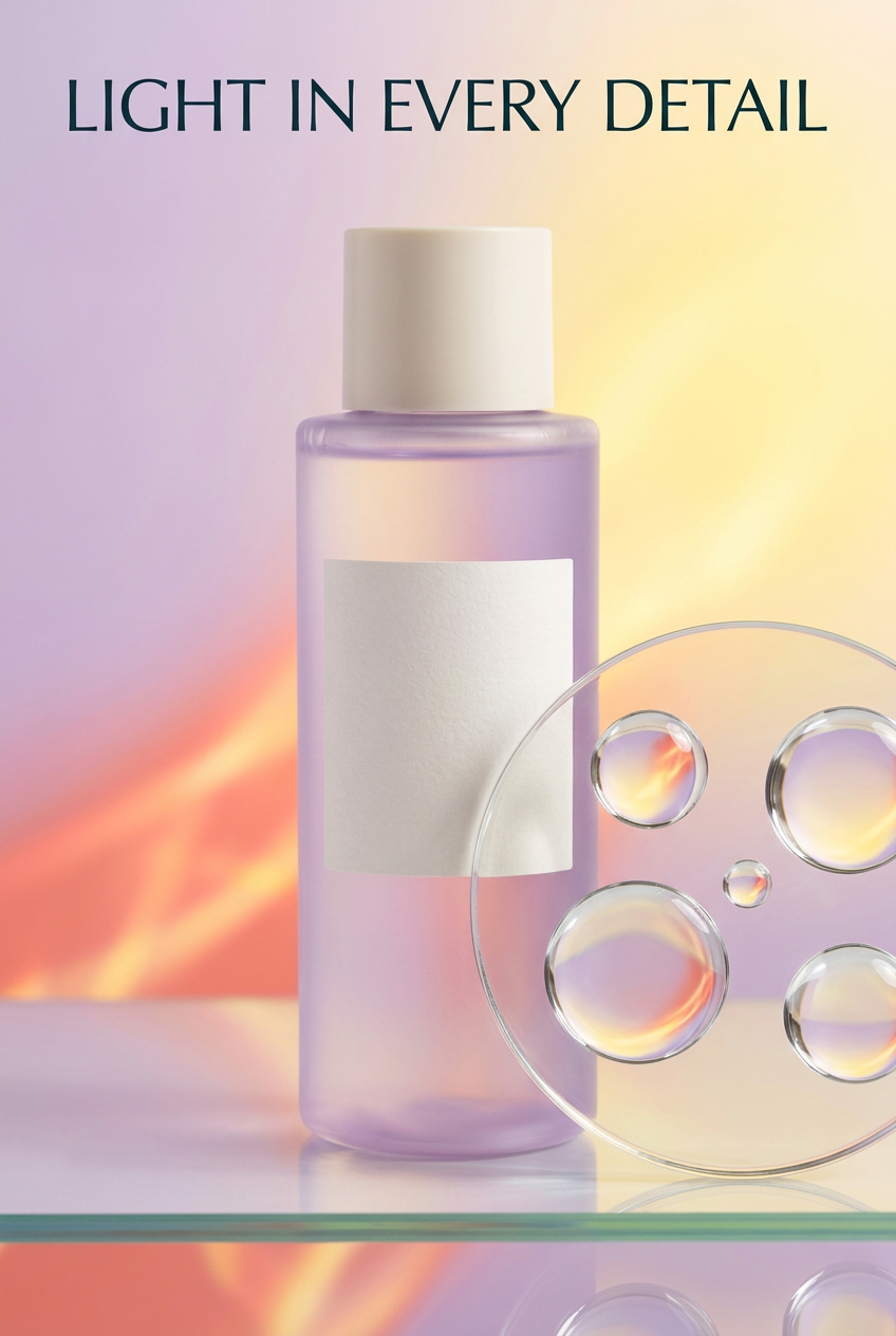 Conceptual watery texture beside facial toner