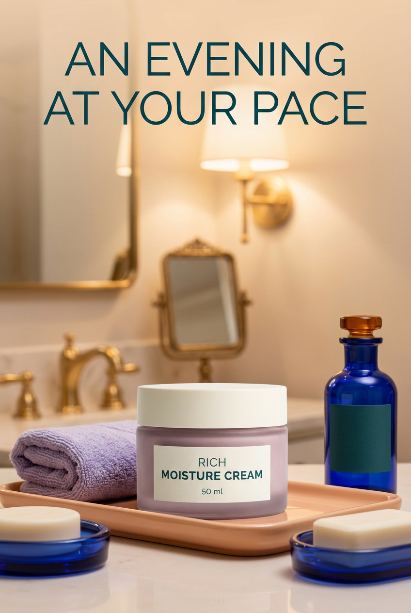 AI-generated evening cream routine setting