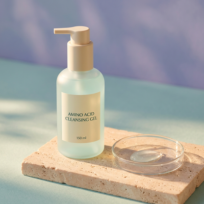 Cleanser packaging with conceptual gel texture still life