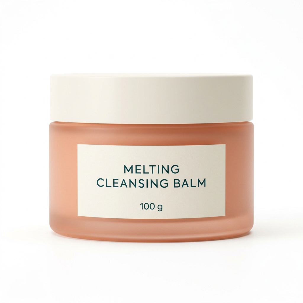Peach cleansing balm jar on white background