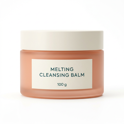 Peach cleansing balm jar on white background