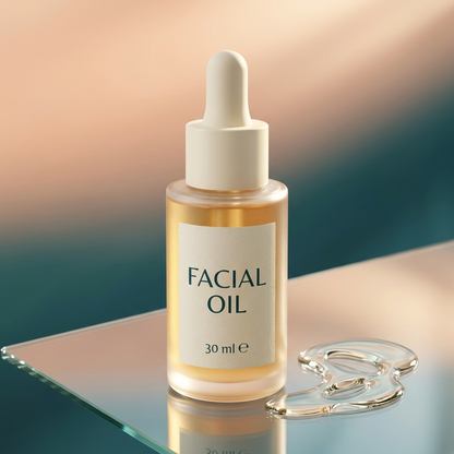 AI-generated facial oil bottle and liquid texture concept