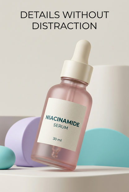 Detail of rose-pink serum packaging